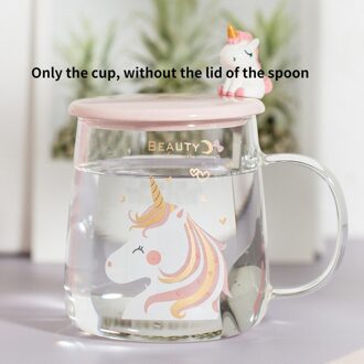 3d Deksel Cartoon Leuke Water Eenhoorn Glas Transparant Drinken Glaskeramiek Koffie Melk Sap Drinkware Cup Mok Just the cup C