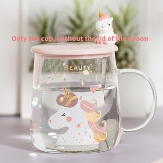 3d Deksel Cartoon Leuke Water Eenhoorn Glas Transparant Drinken Glaskeramiek Koffie Melk Sap Drinkware Cup Mok Just the cup D