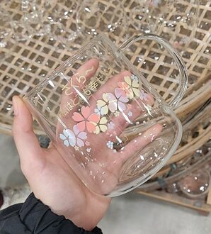 3d Deksel Cartoon Leuke Water Sakura Glas Transparant Drinken Glaskeramiek Koffie Melk Sap Drinkware Cup Mok Just the cup
