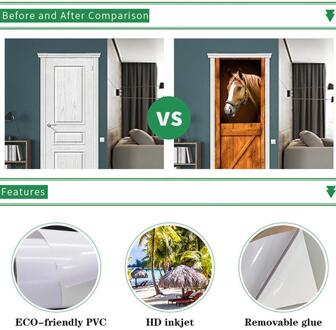 3D Deur Muurstickers Paard Huis Pvc Zelf Mural Decals Voor Thuis Waterdichte Lijm Verwijderbare Decoratie Art P0G5