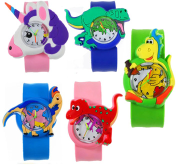 3D Dinosaur Kids Cartoon Watches Silicone Band Slap Watch Aquatic Animal Children Clock Creative Quartz Wristwatch Birthday Gift