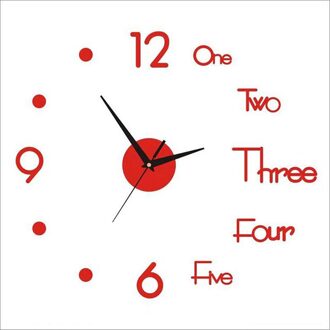 3D Diy Grote Moderne Wandklok Sticker Acryl Spiegel Stille Wandklokken Zelfklevende Woonkamer Wandklok Home Decor Rood