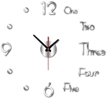 3D Diy Grote Moderne Wandklok Sticker Acryl Spiegel Stille Wandklokken Zelfklevende Woonkamer Wandklok Home Decor Zilver