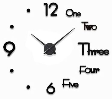 3D Diy Grote Moderne Wandklok Sticker Acryl Spiegel Stille Wandklokken Zelfklevende Woonkamer Wandklok Home Decor zwart