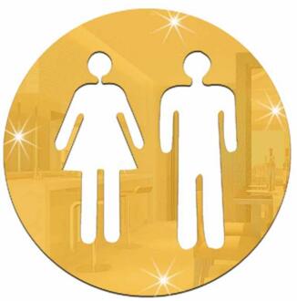 3D Diy Ronde Vorm Toilet Teken Thuis Badkamer Entree Teken Man/Vrouwen Wc Spiegel Deur Sticker Home Muur sticker Decor ronde goud