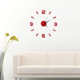 3D Diy Wandklok Moderne Acryl Arabisch Cijfer Wandklok Voor Thuis Woonkamer Slaapkamer Decoratie-Zwart (Batterij niet Inbegrepen) rood