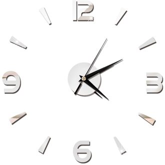 3D Diy Wandklok Moderne Acryl Arabisch Cijfer Wandklok Voor Thuis Woonkamer Slaapkamer Decoratie-Zwart (Batterij niet Inbegrepen) zilver