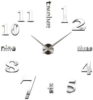 3D DIY Wandklok Sticker Verwijderbare Quartz Naald Zelfklevende Art Decal Haning Klokken voor Home Decor Living room Silver Sliver