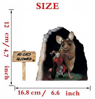 3d Effect Gat Muis Muursticker Decals Home Decoration Patroon Single-Stuk Pakket Moderne 4