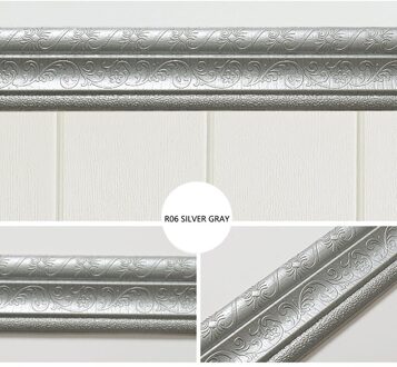 3d Foam Reliëf Hoek Lijn Zelfklevende Muur Taille Lijn Waterdichte Decor Muursticker Grens Muur Rand Strip # t1p zilver