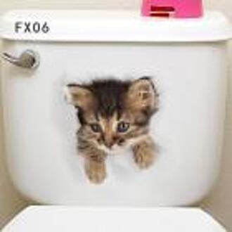 3D Gat Kat Hond Dier Wc Stickers Home Decoratie Diy Wc Wasruimte Pvc Posters Kitten Puppy Cartoon Wall Art Decals voor Thuis B