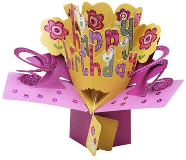 3D Gelukkige Verjaardag Met Bloemen Pop Up Wenskaart Handgemaakte Card Voor Verjaardag Zegen Kaart