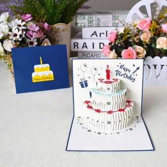 3D Gelukkige Verjaardag Wenskaarten Met Papier Cake Ansichtkaarten Uitnodigingen Met Envelop Party Anniversary Supply blauw