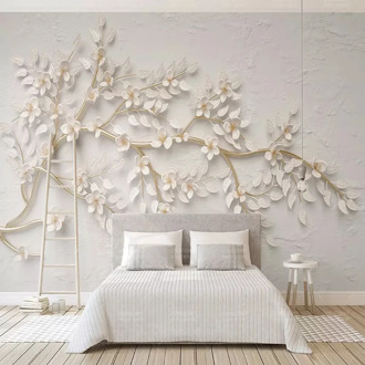 3D Golden Twig White Flowers Large Mural Wall Paper For Wall 3 D Living Room Bedroom Background Wall Wall Cloth Home Decor Mural