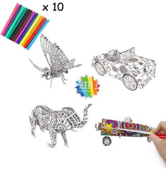 3D Graffiti Puzzel Schilderij Papier Karton Kinderen Educatief Schilderij Set Met Potlood Dinosaurus Vliegtuig Huis B 4stk