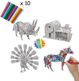 3D Graffiti Puzzel Schilderij Papier Karton Kinderen Educatief Schilderij Set Met Potlood Dinosaurus Vliegtuig Huis C 4stk