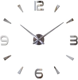 3D Grote Diy Wandklok Frameloze Mute Non Tikkende Quartz Klokken Kit Met Spiegel Nummer Sticker Voor Slaapkamer Decor zilver