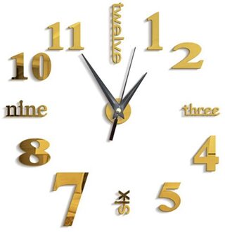3D Grote Wandklok Spiegel Sticker Grote Horloge Sticker Home Decor Uniek Cadeau Diy goud