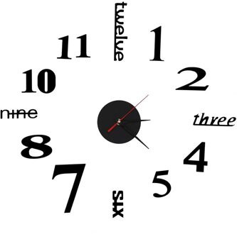 3D Grote Wandklok Spiegel Sticker Grote Horloge Sticker Home Decor Uniek Cadeau Diy zwart