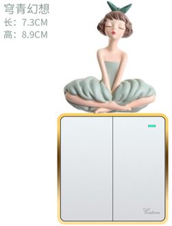 3D Hars Elegante Meisje Schakelaar Sticker Cartoon Muursticker Decoratie Creatieve Slaapkamer Huishoudelijke Moderne Schakelaar Beschermhoes groen-C