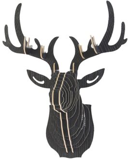 3D Herten Hoofd Muur Decor Houten Diy Animal Art Elanden Model Huis Muur Opknoping Decoratie Opslag Houders Rekken Pronkstuk decor zwart