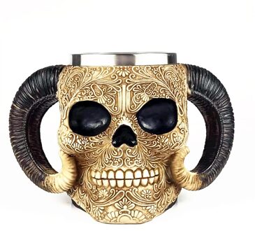 3D Hoorn Schedel Mok Retro Hars Staineless Staal Bier Mokken Middeleeuwse Keleton Tankard Koffie Cup Voor Bier Wijn Halloween Kerst G A1