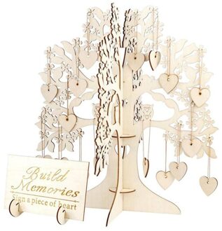 3D Hout Boom Bruiloft Gastenboek Gastenboek voor Wedding Party Decoratie Hart-vorm Hanger Opknoping boom