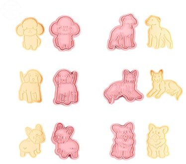 3D Kat Leuke Hond Cookie Cutter Plastic Diy Bakvorm Cookie Cutter Set Cartoon Cake Biscuit Bakken Gereedschap Decoratie Tool 6stk hond