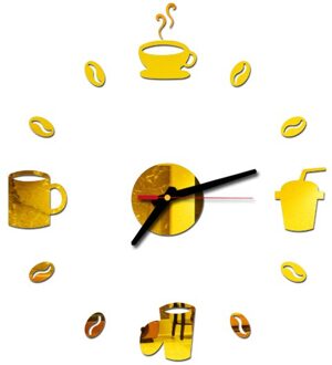 3D Koffie Moderne Wandklok Mute Huishoudelijke Acryl Cup Vormige Huishoudelijke Decoratie Batterij Aangedreven Sticker Digitale Keuken