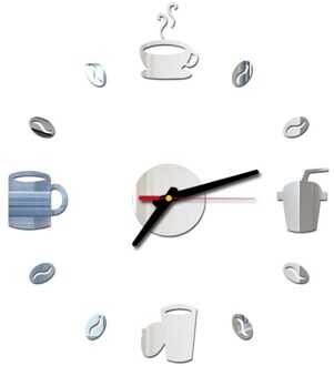 3D Koffie Moderne Wandklok Mute Huishoudelijke Acryl Cup Vormige Huishoudelijke Decoratie Batterij Aangedreven Sticker Digitale Keuken