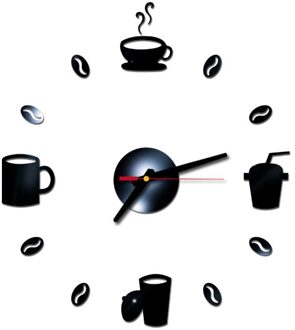 3D Koffie Moderne Wandklok Mute Huishoudelijke Acryl Cup Vormige Huishoudelijke Decoratie Batterij Aangedreven Sticker Digitale Keuken