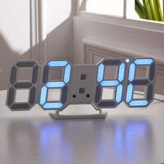 3D LED Wandklok Desktop Digitale Moderne Nachtlampje 24 of 12 Uur Wekker Thuis Woonkamer Kantoor Horloge Klokken night Keuken blauw
