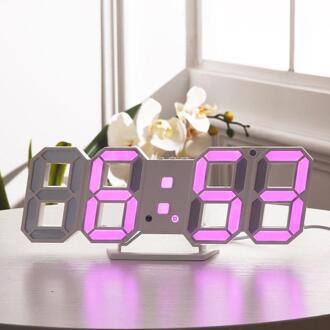 3D LED Wandklok Desktop Digitale Moderne Nachtlampje 24 of 12 Uur Wekker Thuis Woonkamer Kantoor Horloge Klokken night Keuken roze