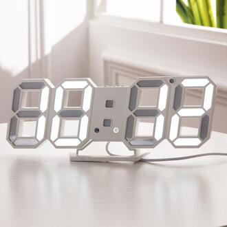3D LED Wandklok Desktop Digitale Moderne Nachtlampje 24 of 12 Uur Wekker Thuis Woonkamer Kantoor Horloge Klokken night Keuken wit
