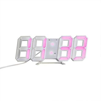 3D Led Wandklok Modern Digitale Tafel Klok Alarm Nachtlampje Hangen Klokken Voor Home Woonkamer Decoraties Roze