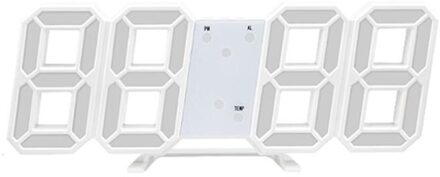 3D Led Wandklok Modern Digitale Tafel Klok Alarm Nachtlampje Hangen Klokken Voor Home Woonkamer Decoraties wit