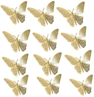 3D Luxe 24 K Gouden Vlinder Muursticker Metal Hollow 3D Vlinder (12 Stuks) voor Thuis Multifunctionele