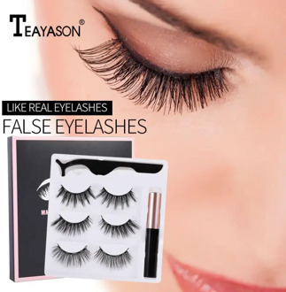 3D Magnetic False Eyelashes Mink Lashes Magnetic Eyeliner Waterproof Liquid Tweezers Set Lasting Eyelash Makeup Cosmetic TSLM1