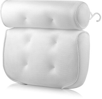 3D Mesh Spa Bad Kussen Bad Hals En Back Rest Ondersteuning Kussen Met Zuignappen Voor Thuis Badkamer Accessoires wit