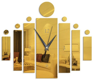 3D Mode Mute Spiegel Muurstickers Klok Woonkamer Slaapkamer Achtergrond Muur Decoratie Geometrische Vorm Spiegel Sticker Set goud