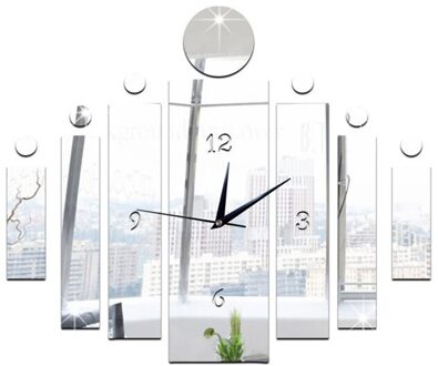 3D Mode Mute Spiegel Muurstickers Klok Woonkamer Slaapkamer Achtergrond Muur Decoratie Geometrische Vorm Spiegel Sticker Set zilver