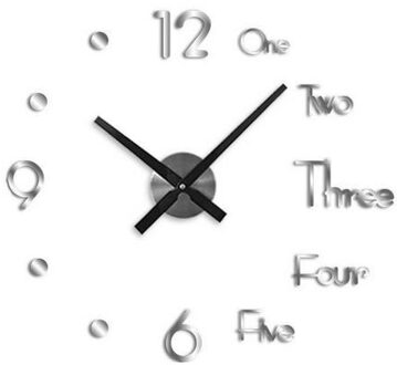 3D Moderne Diy Grote Wandklok Spiegel Oppervlak Sticker Groot Aantal Horloge Decor Stille Home Decor Quartz Wandklok art Decal Zilver / size L