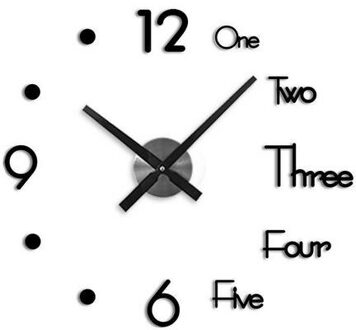 3D Moderne Diy Grote Wandklok Spiegel Oppervlak Sticker Groot Aantal Horloge Decor Stille Home Decor Quartz Wandklok art Decal zwart / size S