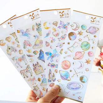 3D Pegasus Unicorn Castle Label Stickers Craft Cute Kawaii Stickers Scrapbooking DIY Diary Album Stick Label Stationery