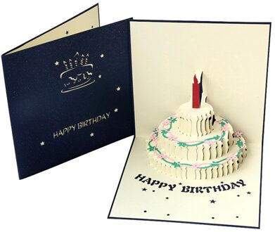 3D Pop-Up Kaarten Gelukkige Verjaardag Verjaardag Postkaart Groet Cards Handgemaakte Uitnodigingen Kaart Verjaardag Feestartikelen blauw