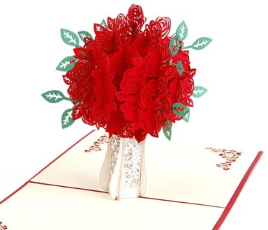 3D Pop Up Kaarten Rose Bloem Kaarten & Uitnodigingen voor Wenskaart met Envelop Wedding Party Decoratie