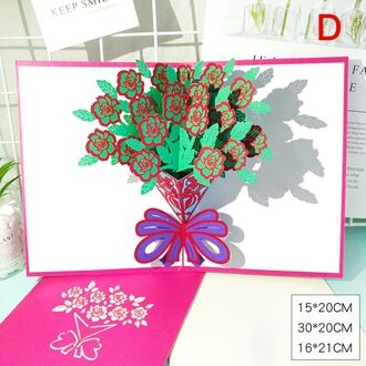 3D Pop Up Moeders Dag Kaarten Anjer Bloemen Boeket Wenskaarten