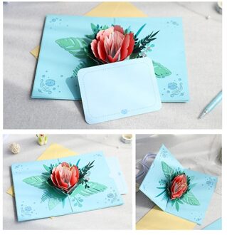 3D Pop-Up Pioen Bloem Wenskaart Voor Verjaardag Moederdag Bruiloft Envelop H056