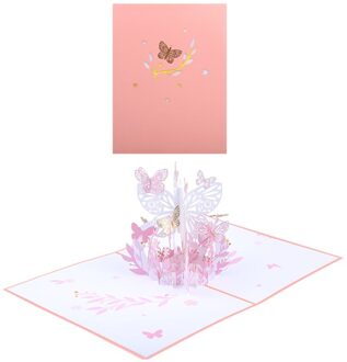 3D Pop-Up Vlinder Bloem Mand Wenskaart Voor Verjaardag Moederdag Wedding Party Graduation Met Envelop roze