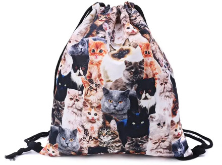 3D Print Drawstring Backpack Cute Cats Cinch Sack Rucksack Shoulder Bags Gym Bag